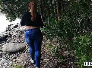 Me and a curvy Latina with a huge ass get wild in the woods. I finish by covering her with my load.