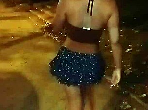 Sofia teases with pussy flash on public street