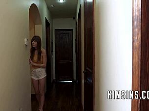 Step sis caught wind of that huge dick size! 😲