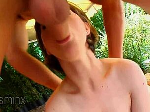 Nasty deepthroat bitch swallows cum after hard pussy pounding.