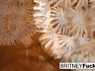 Sexy blonde teases with retro solo masturbation, showing big tits and pussy