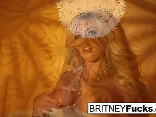 Sexy blonde teases with retro solo masturbation, showing big tits and pussy