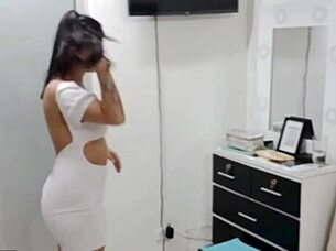 She arrives sweaty from the gym with her big tits nipples showing, I start sucking those tits and make her suck my dick