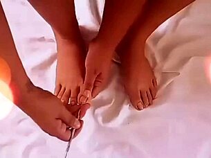 relaxing feet pedicure with lotion massage