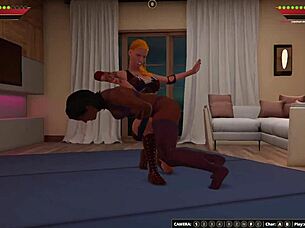 Sherlinn and Sarah fight naked, then muff dive in this 3D game.