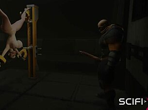 does the cyber hunter fuck that sexy brunette hard in prison?