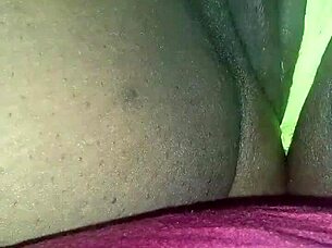 my pretty ebony wife fingers her wet shaved pussy