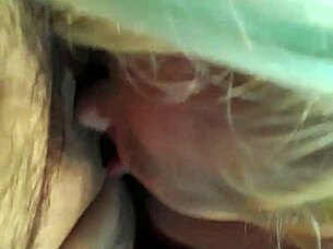 hot blonde wife gives deepthroat blowjob to cock