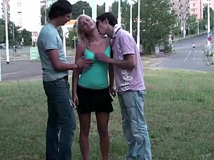 risky public threesome with teen blonde 😏