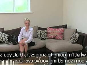 Hey, cocksucking blonde gets finger pounded at casting