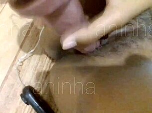 Pounding dildo into tight ebony pussy recorded first time using toys