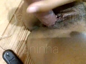 Pounding dildo into tight ebony pussy recorded first time using toys
