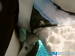 Beauty enjoys pool fuck with big cock.