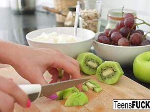 Jessica lincoln says, 'come get this anal fun in the kitchen with blowjobs and assfucking.'