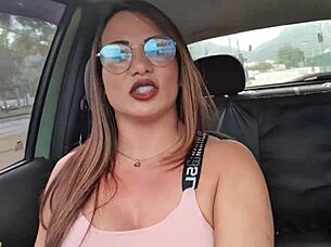 latina milf drives with a guy with weird fetish outdoors