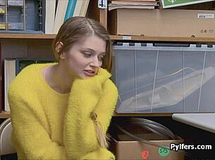 Teen thief spies and sucks guard's huge cock