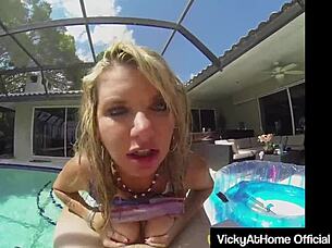 Vicky Vette's Mouth Stuffed at Pool