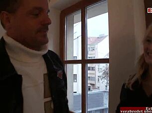 Blonde teen with small tits picked up for petting on the street