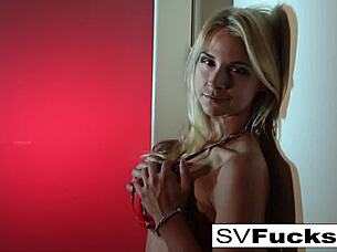 Sarah's wet pussy gets worked by a toy