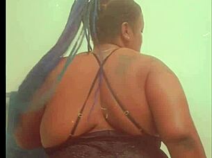 Neighbor provokes in thong and gets double ass cumshot!