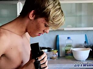 Naked gay boys fuck and cum all over his smooth taint in intense group action.