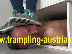 sneaker trampling session with mistress and slave