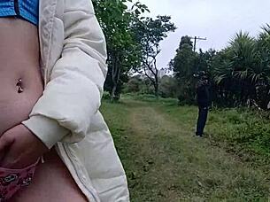 Wife heads to the park for outdoor masturbation while watching athletes walk