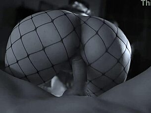 Surprised by her fishnet stockings in this homemade cowgirl ride.