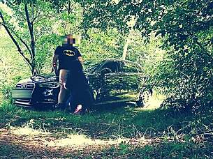 Prostitute cleans ass outdoors with rimjob