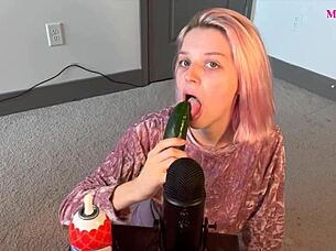 Petite Teen Sucks Cucumber Deepthroat