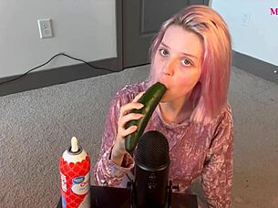 Petite Teen Sucks Cucumber Deepthroat
