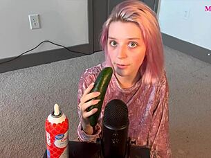 Petite Teen Sucks Cucumber Deepthroat
