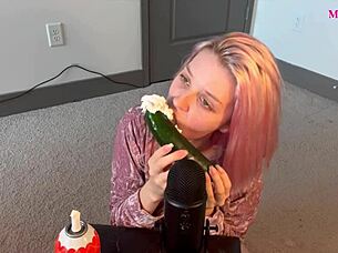 Petite Teen Sucks Cucumber Deepthroat