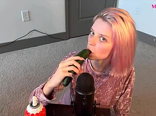 Petite Teen Sucks Cucumber Deepthroat