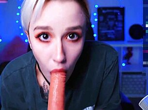 Short hair cam girl plays with dildo solo
