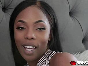 Ebony teen 18+ takes advantage of stepbro and makes him cum!