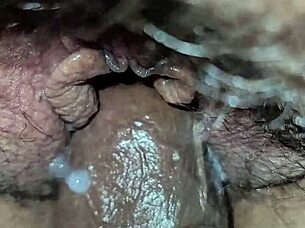 Intense double creampie fills her completely