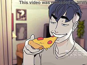 gay guys having fun with pizza and rough play