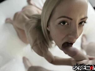 Hey, watch this tiny blonde drip cum after hardcore action