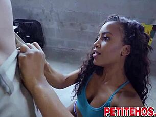 Petite Black Teen Rubs Pussy During Hard Fuck