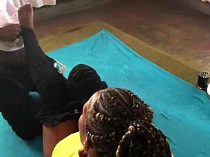 single ebony girl on horny date with monster cock guy fucking doggystyle