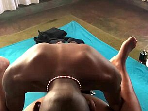 single ebony girl on horny date with monster cock guy fucking doggystyle