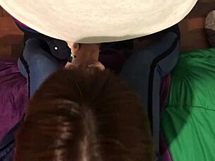 redhead latina amateur makes her boyfriend cum in mouth with pov blowjob and friend watching