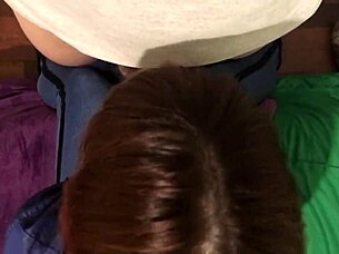 redhead latina amateur makes her boyfriend cum in mouth with pov blowjob and friend watching