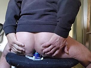 Big bottle stretches my tight asshole wide open