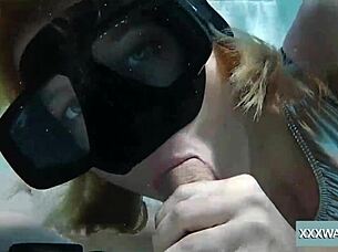 underwater blowjob turns into intense two-way sucking frenzy!