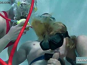 underwater blowjob turns into intense two-way sucking frenzy!
