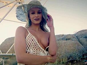 Check out petite blonde model Emma Hix posing her amazing ass outdoor for Playboy