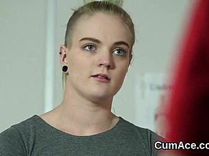 peculiar sex kitten swallows all the cum in blowbang 😋