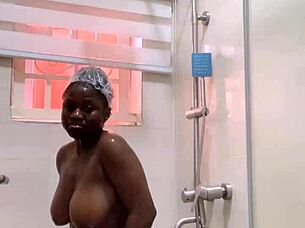 shaved amateur babe masturbating in bathroom